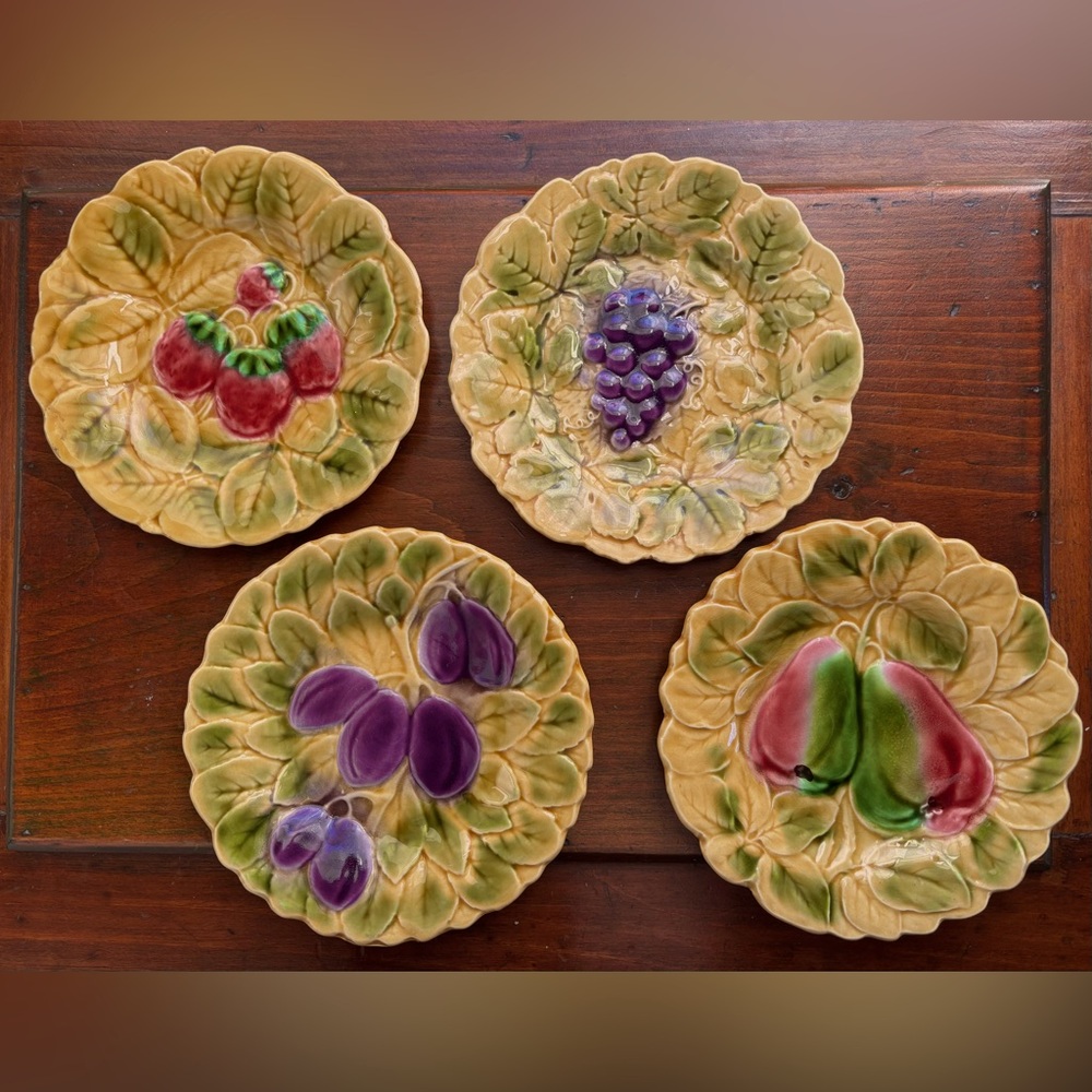 Antique/vintage Sarreguemines French majolica plates, 4 in excellent condition.